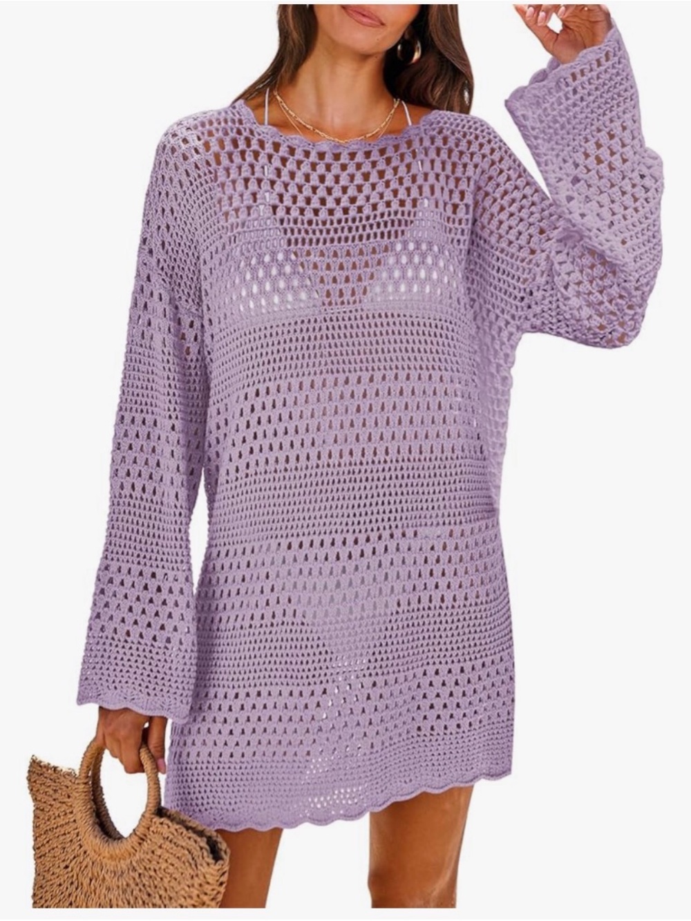 Lavender crochet swim cover up